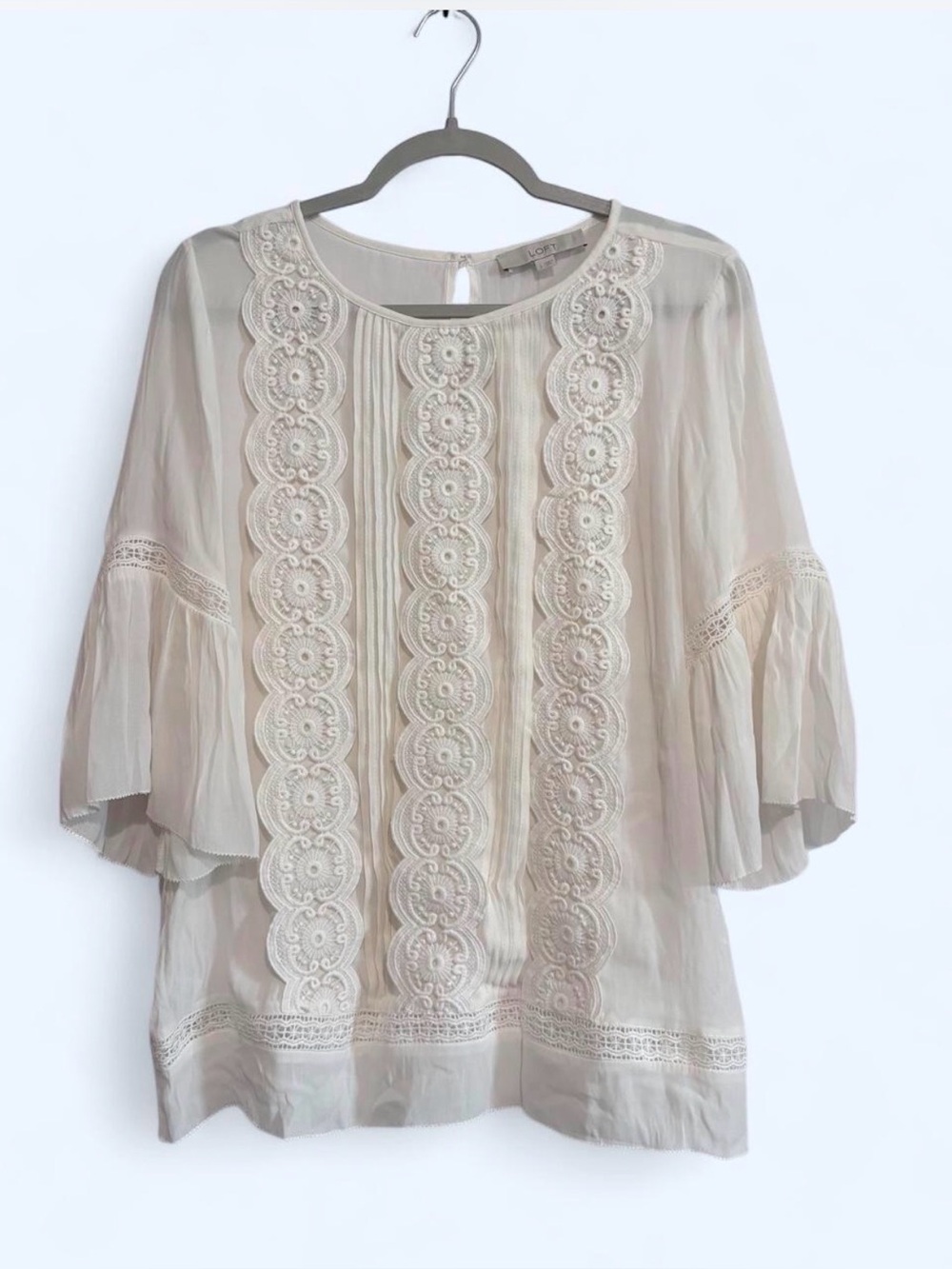LOFT Boho Cream Lace-Trim Peasant Blouse
